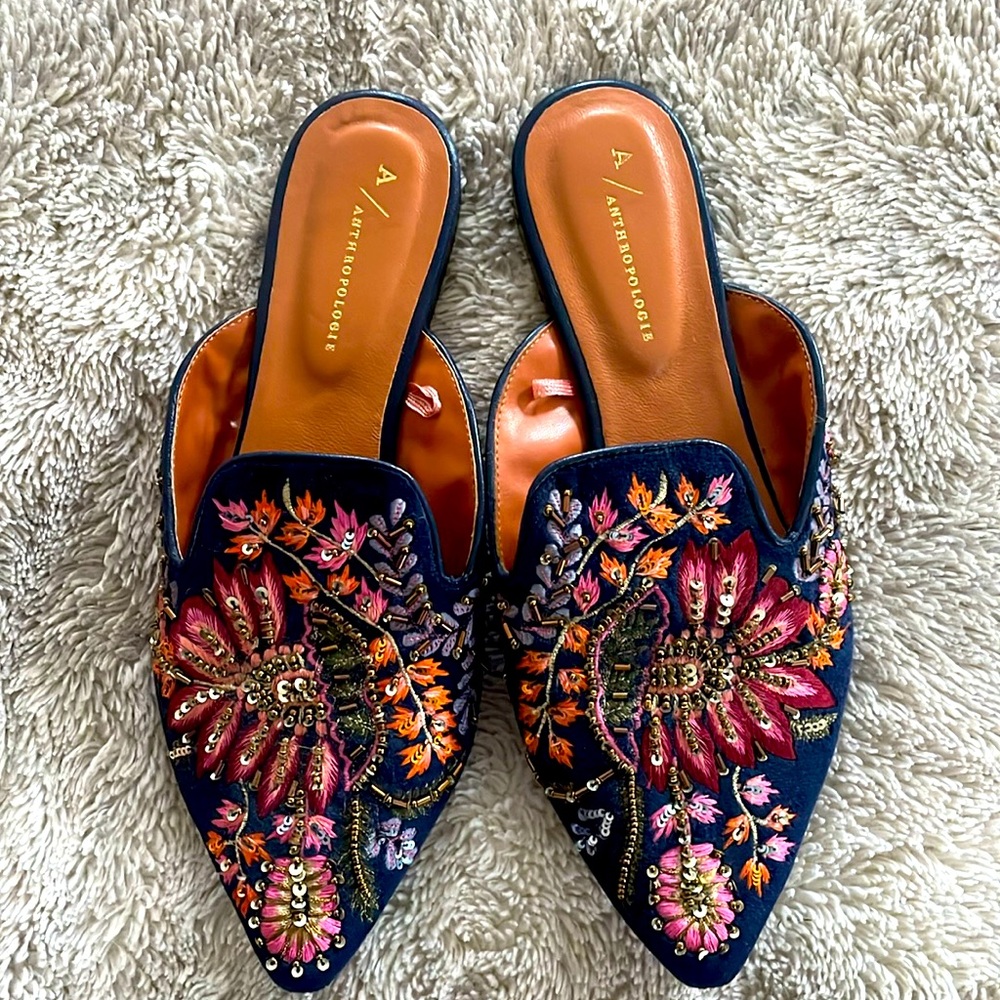 Anthropologie embellishment mules